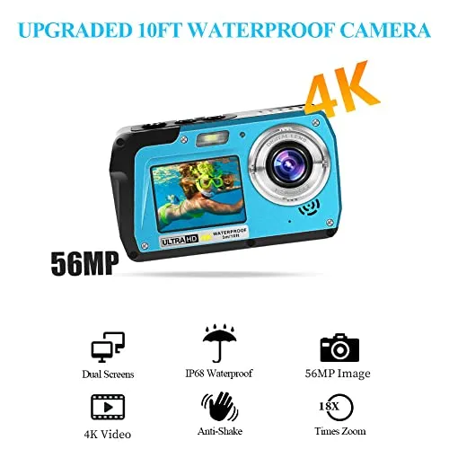 Waterproof Camera Underwater Cameras 4K30FPS 56MP Full HD