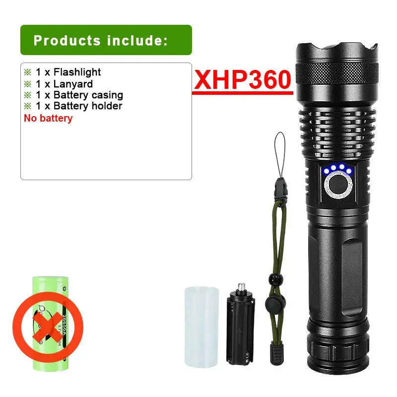 XHP360 Long Shot Ultra Powerful Led Rechargeable Flashlight Powerful USB Type-c Recharging Lantern Hadn Torch For Camping 18650