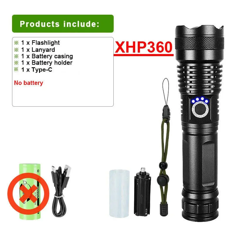 XHP360 Long Shot Ultra Powerful Led Rechargeable Flashlight Powerful USB Type-c Recharging Lantern Hadn Torch For Camping 18650