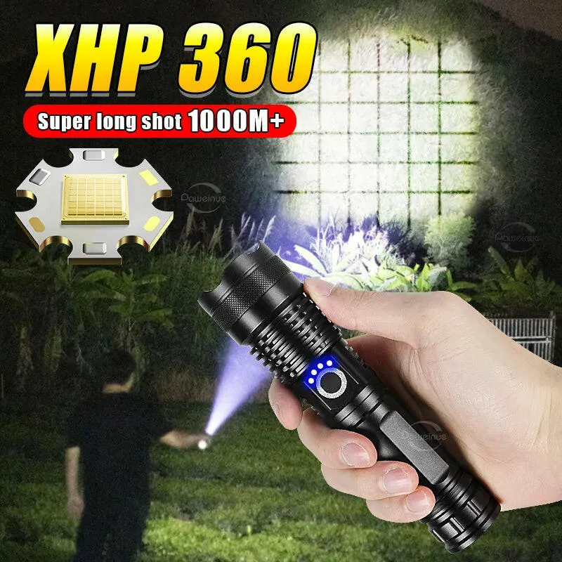 XHP360 Long Shot Ultra Powerful Led Rechargeable Flashlight Powerful USB Type-c Recharging Lantern Hadn Torch For Camping 18650