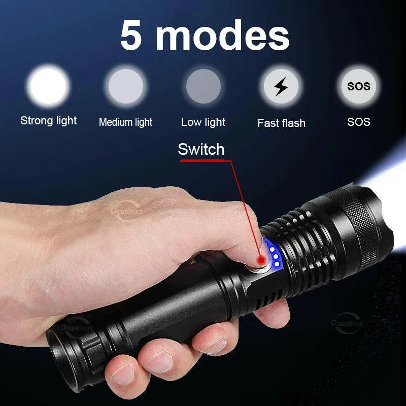 XHP360 Long Shot Ultra Powerful Led Rechargeable Flashlight Powerful USB Type-c Recharging Lantern Hadn Torch For Camping 18650