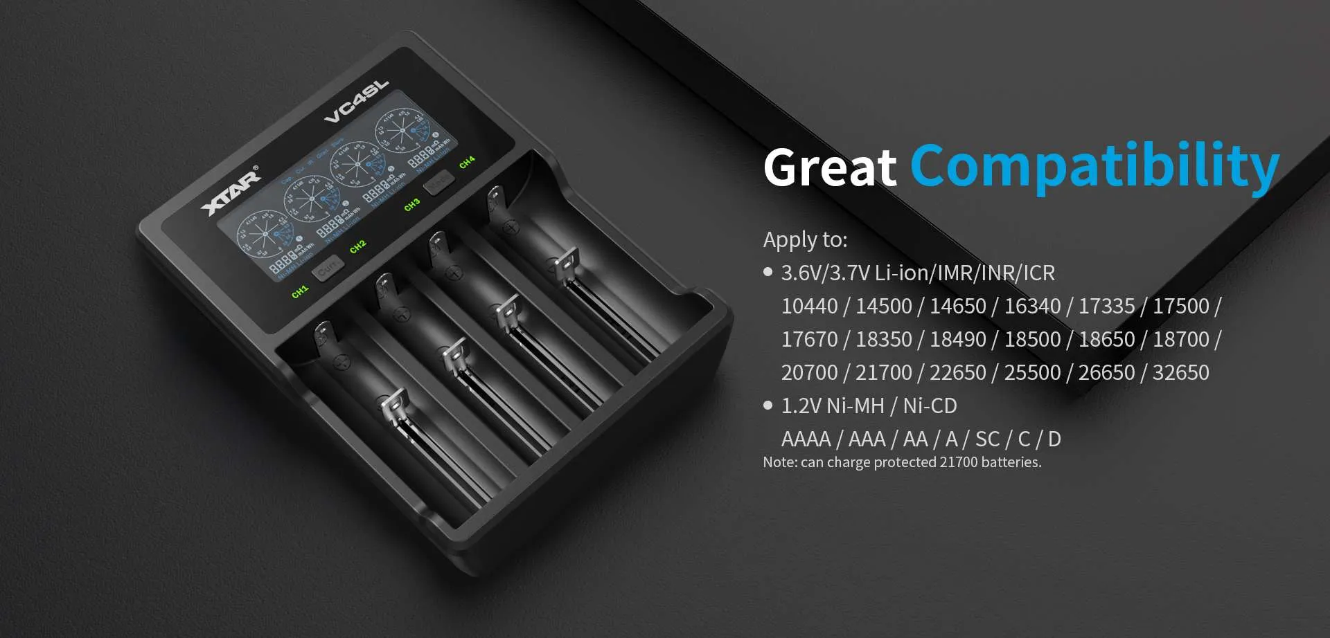 XTAR VC4SL 3A QC3.0 Fast Lithium-Ion Battery Charger