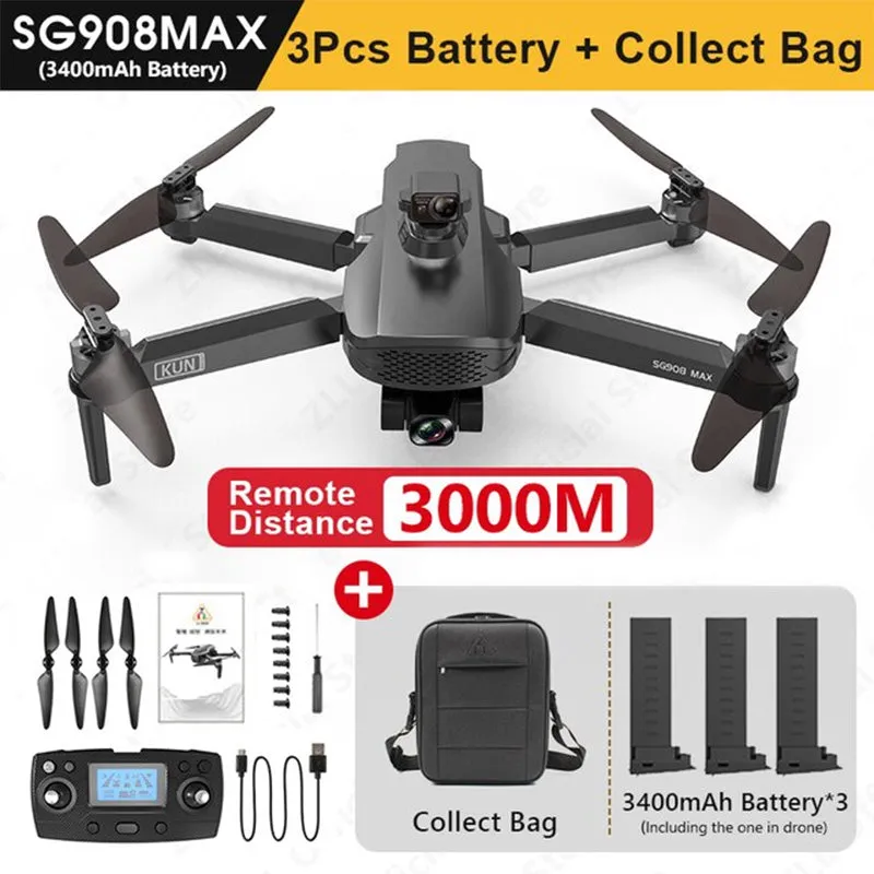 ZLL SG908 MAX 4K Drone 3-Axis Gimbal Camera 3KM FPV Brushless GPS 5G WIFI Professional Quadcopter